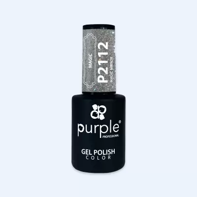 Frasco de esmalte em gel Purple Professional preto fosco com tampo prateado glitter