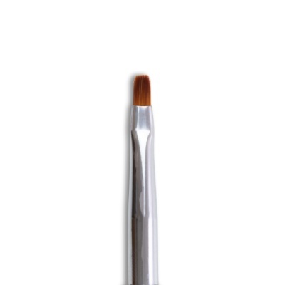 Pincel de maquilhagem com cabo metálico prateado e cerdas castanhas