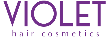 Logotipo roxo com texto 'VIOLET hair cosmetics'