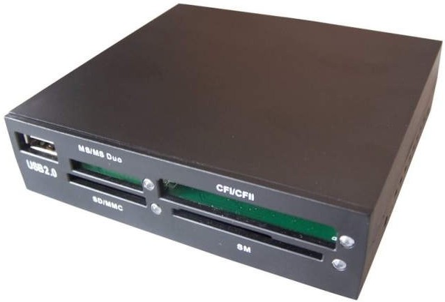 Leitor de cartões interno preto com várias entradas para cartões e USB 2.0