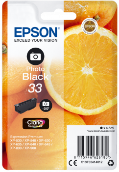 Embalagem de tinta Epson Claria Premium preta modelo 33