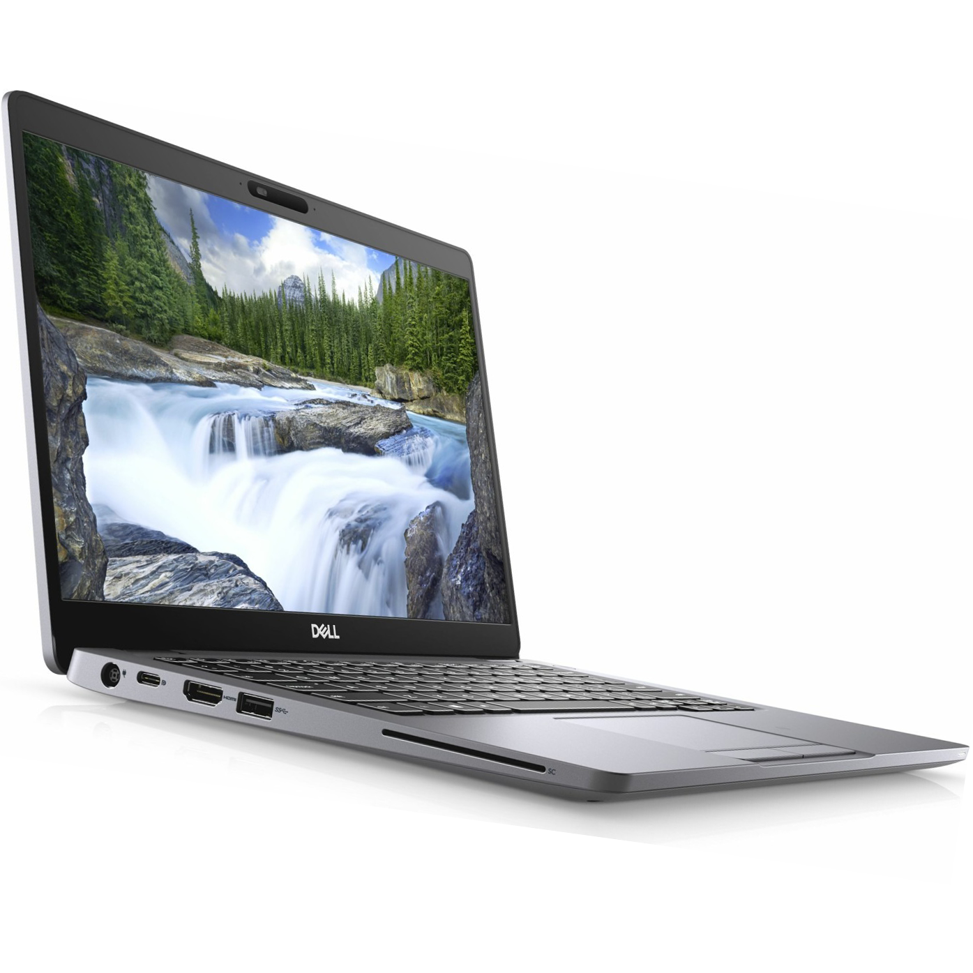 Portátil Dell aberto com ecrã a mostrar imagem de paisagem natural
