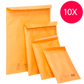 Envelopes de proteção castanhos em diferentes tamanhos, 10 unidades