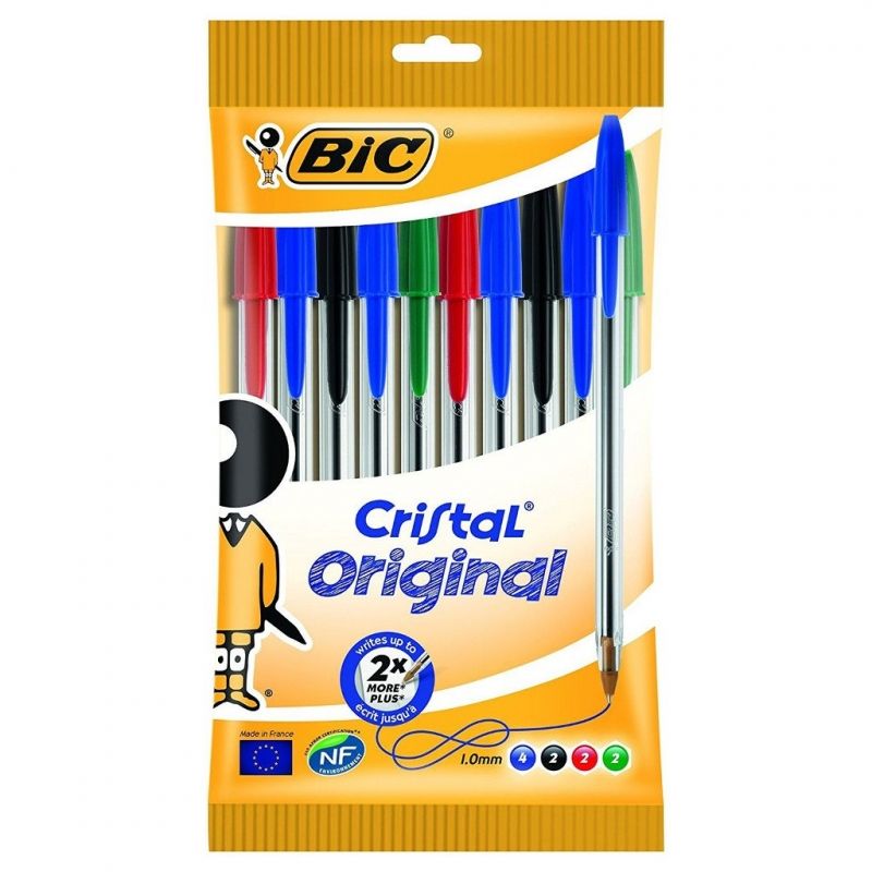 Pacote amarelo de canetas Bic Cristal Original com tampas coloridas