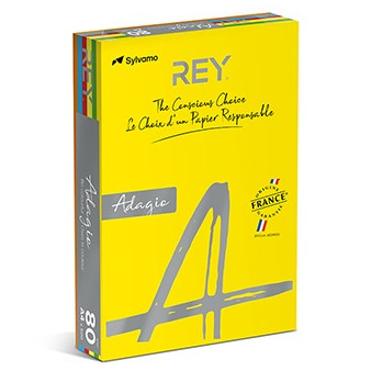 Caixa amarela e cinza de papel para impressão Rey Adagio da marca Sylvamo com 80 gramas.