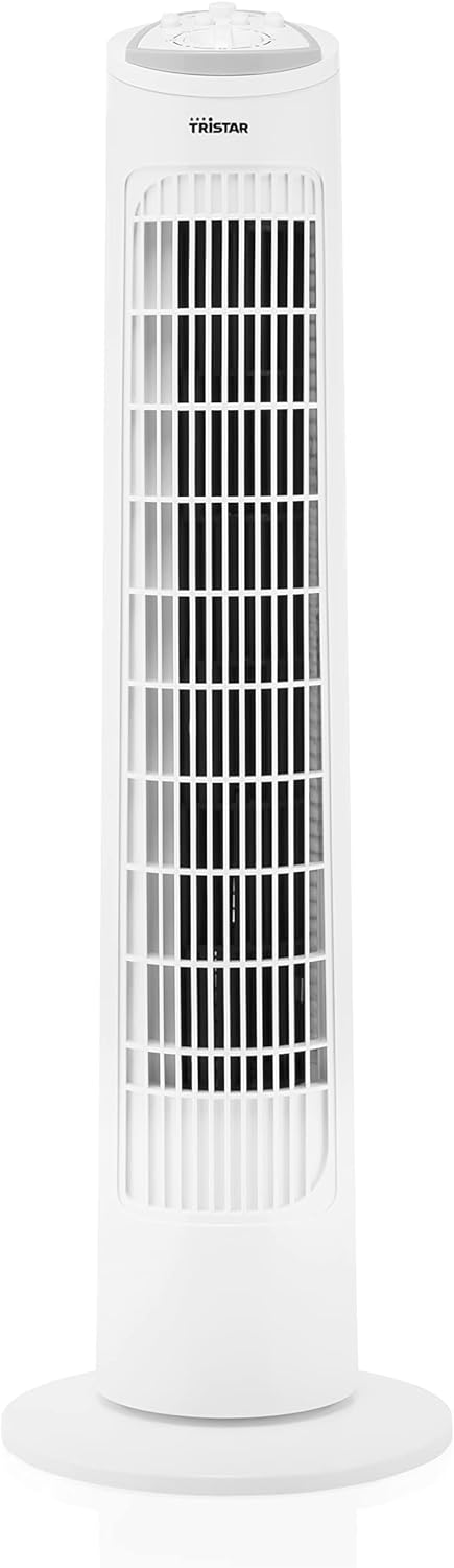 Ventoinha torre branca TRISTAR com base redonda e grelha frontal