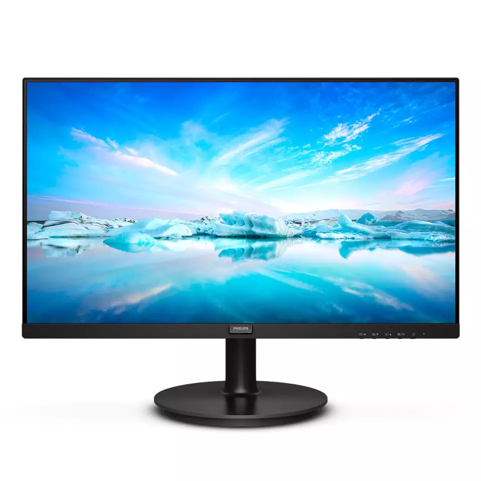 Monitor Philips preto com ecrã de icebergues