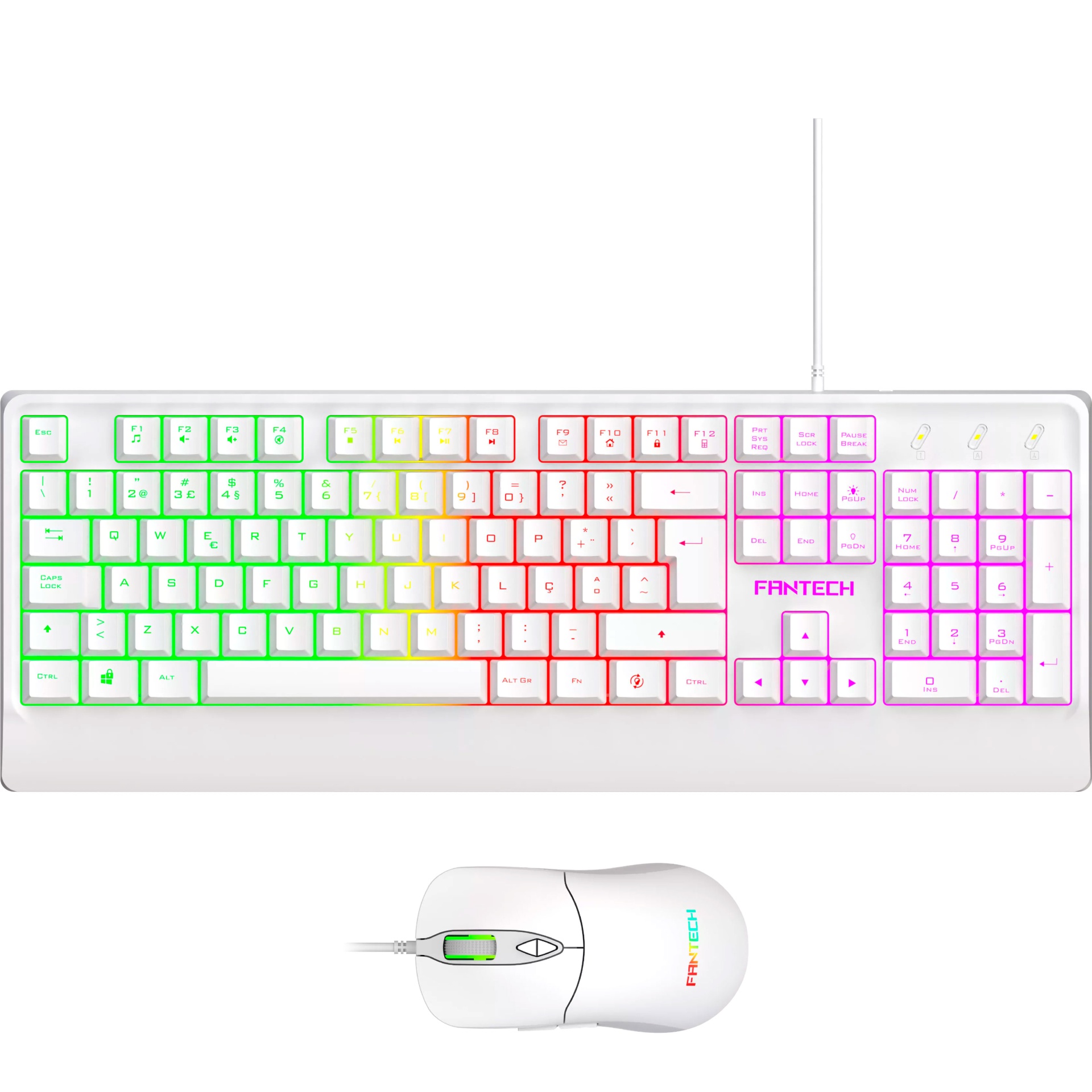 Teclado e rato branco USB com iluminação RGB multicolor