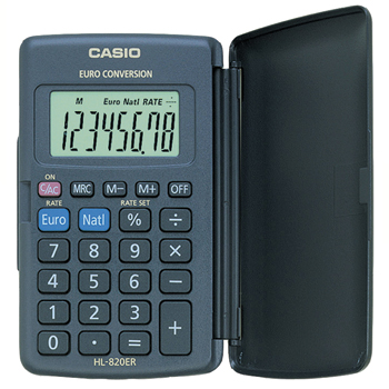 Calculadora Casio HL-820ER Euro Conversion portátil com tampa aberta