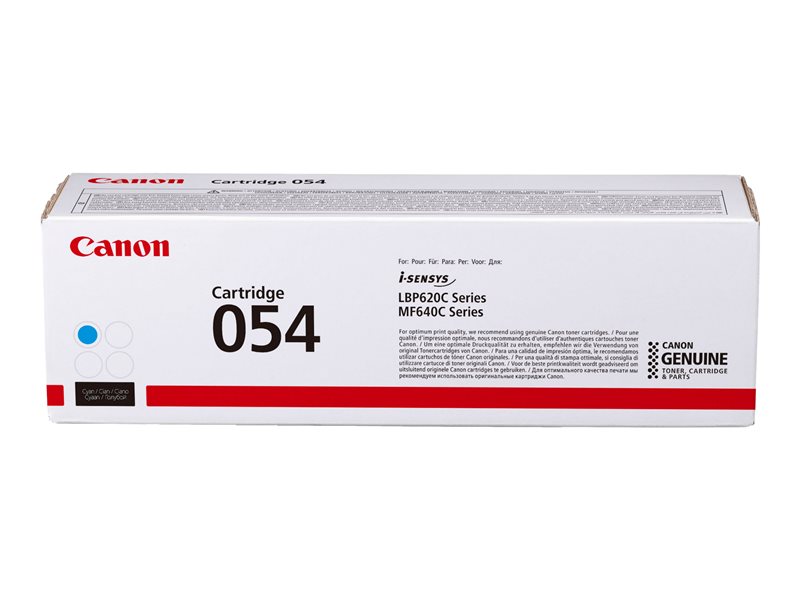 Caixa de toner Canon Cartridge 054 para impressoras i-SENSYS, com texto e cores padrão.