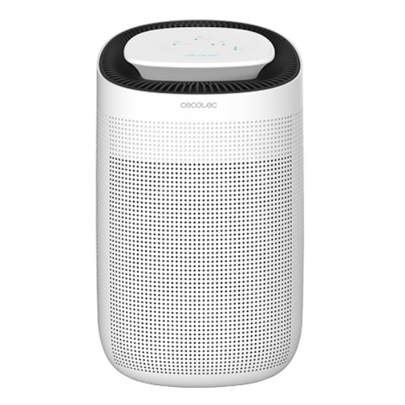 Purificador de ar branco e preto Cecotec com painel superior iluminado e corpo perfurado