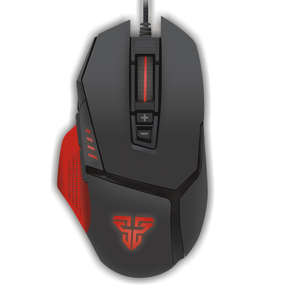 Rato gaming preto e vermelho com iluminação e botões adicionais
