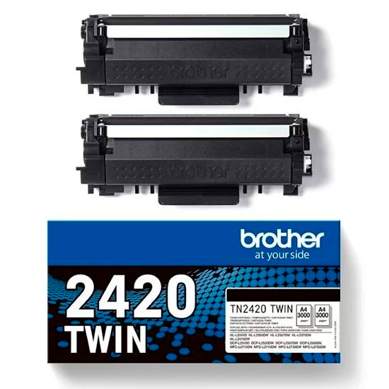 Cartuchos de toner Brother TN2420 TWIN com embalagem azul preta