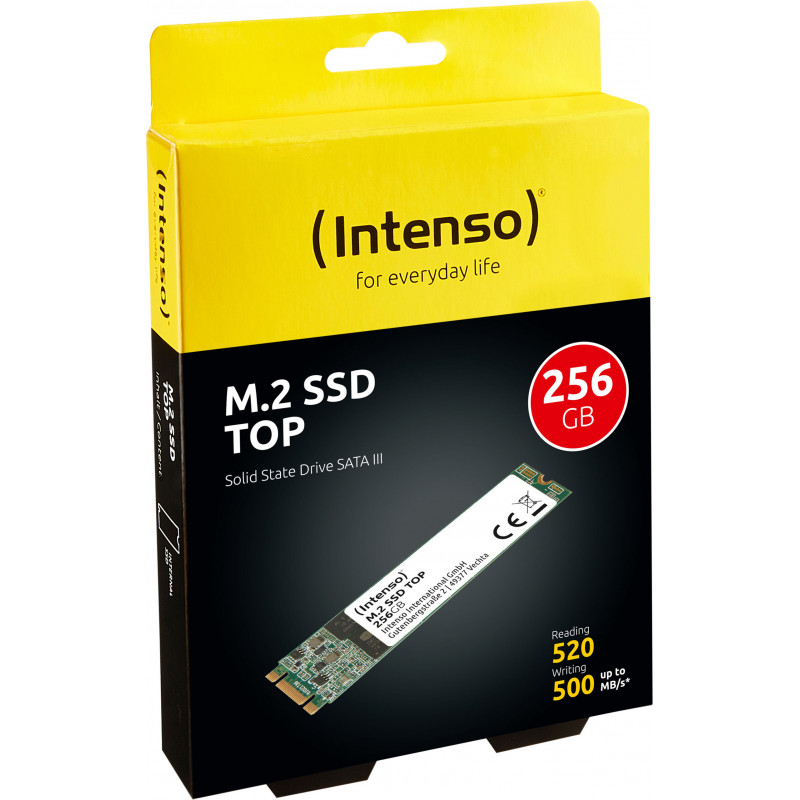 Embalagem de SSD Intenso M.2 256 GB preto e amarelo