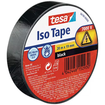 Rolo fita isolante Tesa Iso Tape preta em embalagem redonda