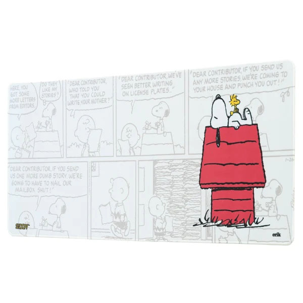 Tapete com Snoopy a descansar na casota vermelha com fundo de banda desenhada cinzenta