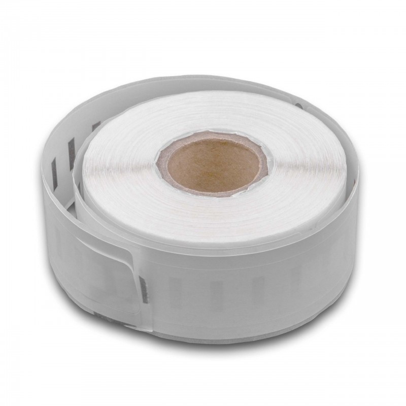 Rolo de etiquetas adesivas brancas em invólucro plástico