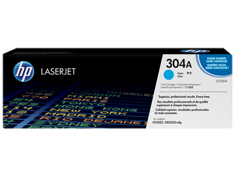 Embalagem de toner HP LaserJet 304A ciano
