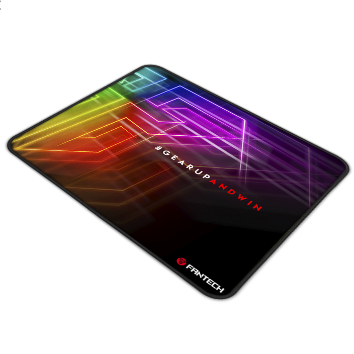 Tapete de rato colorido FANTECH com texto #GEARUPANDWIN