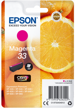 Cartucho tinta Epson Magenta 33 com imagem de laranja