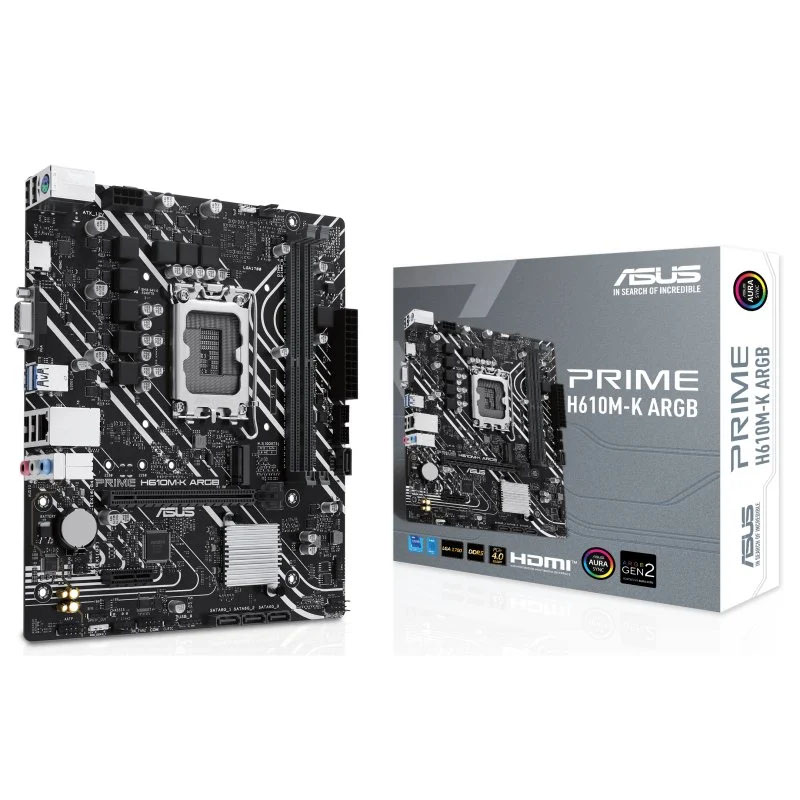 Placa-mãe ASUS PRIME H610M-K ARGB e caixa