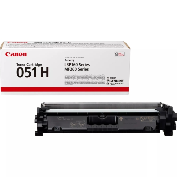Cartucho de toner Canon 051 H com caixa branca e vermelha.