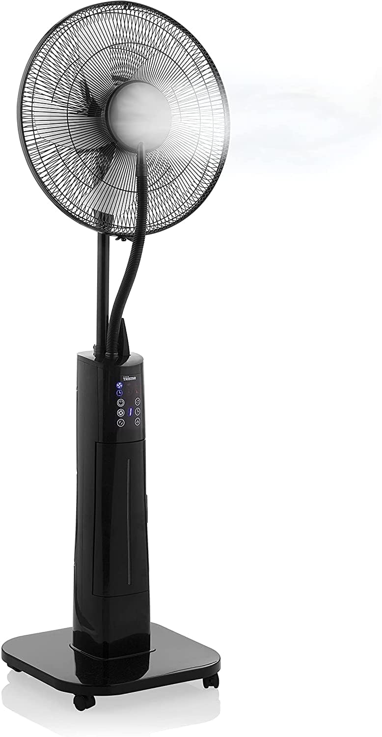 Ventoinha de pé negra com controlo digital e jacto de vapor