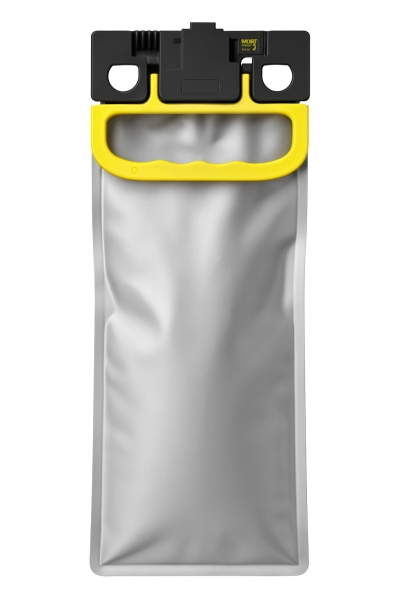 Saco impermeável cinzento com fecho de plástico preto e alça amarela