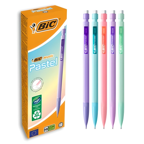 Caixa de lápis mecânicos BIC Pastel e cinco lápis em tons pastel