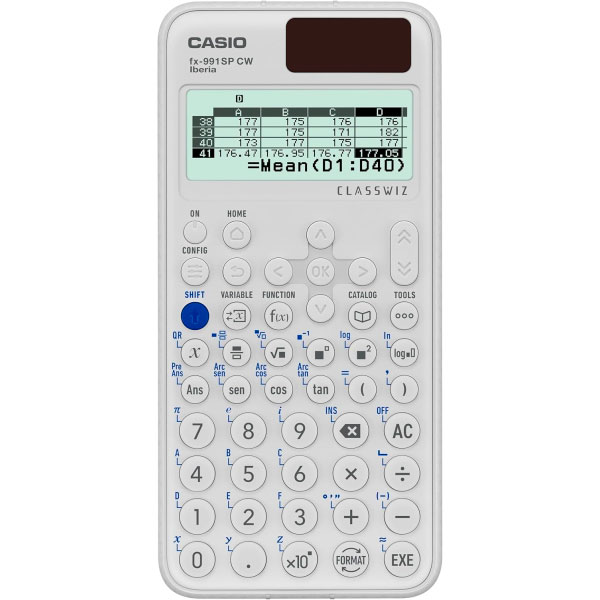 Calculadora científica Casio fx-991SP CW Iberia branca com visor a cores e teclas circulares.
