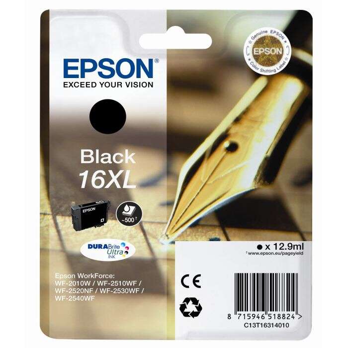 Embalagem de cartucho de tinta preta Epson 16XL para impressora