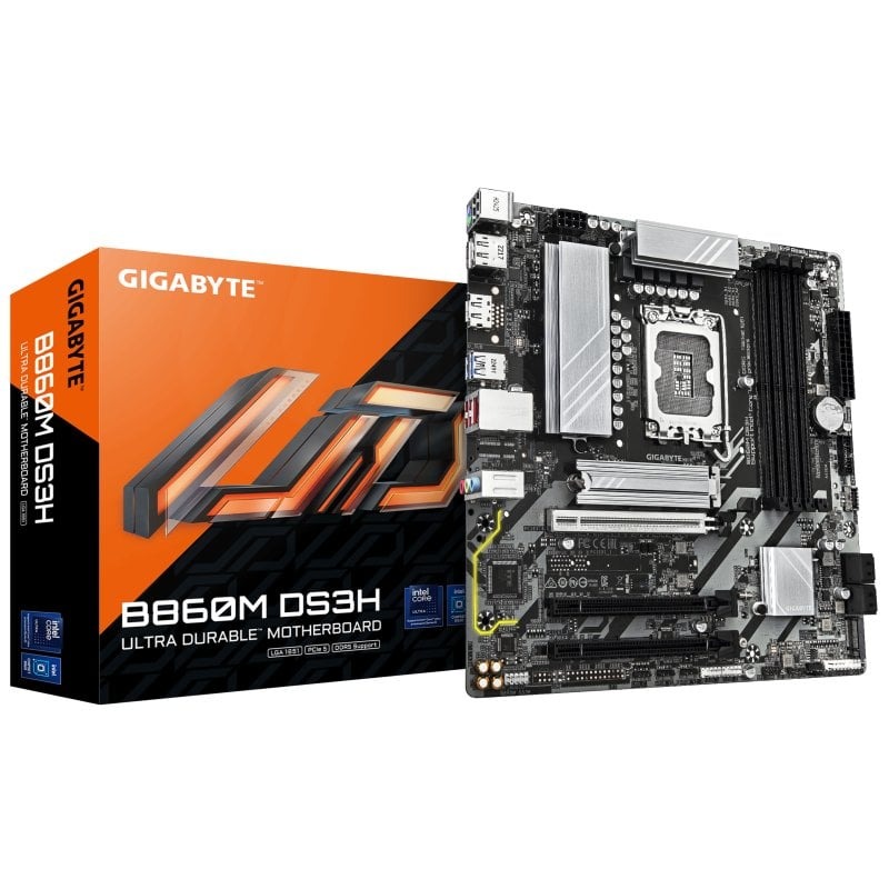 Placa-mãe GIGABYTE B660M DS3H com caixa laranja e preta