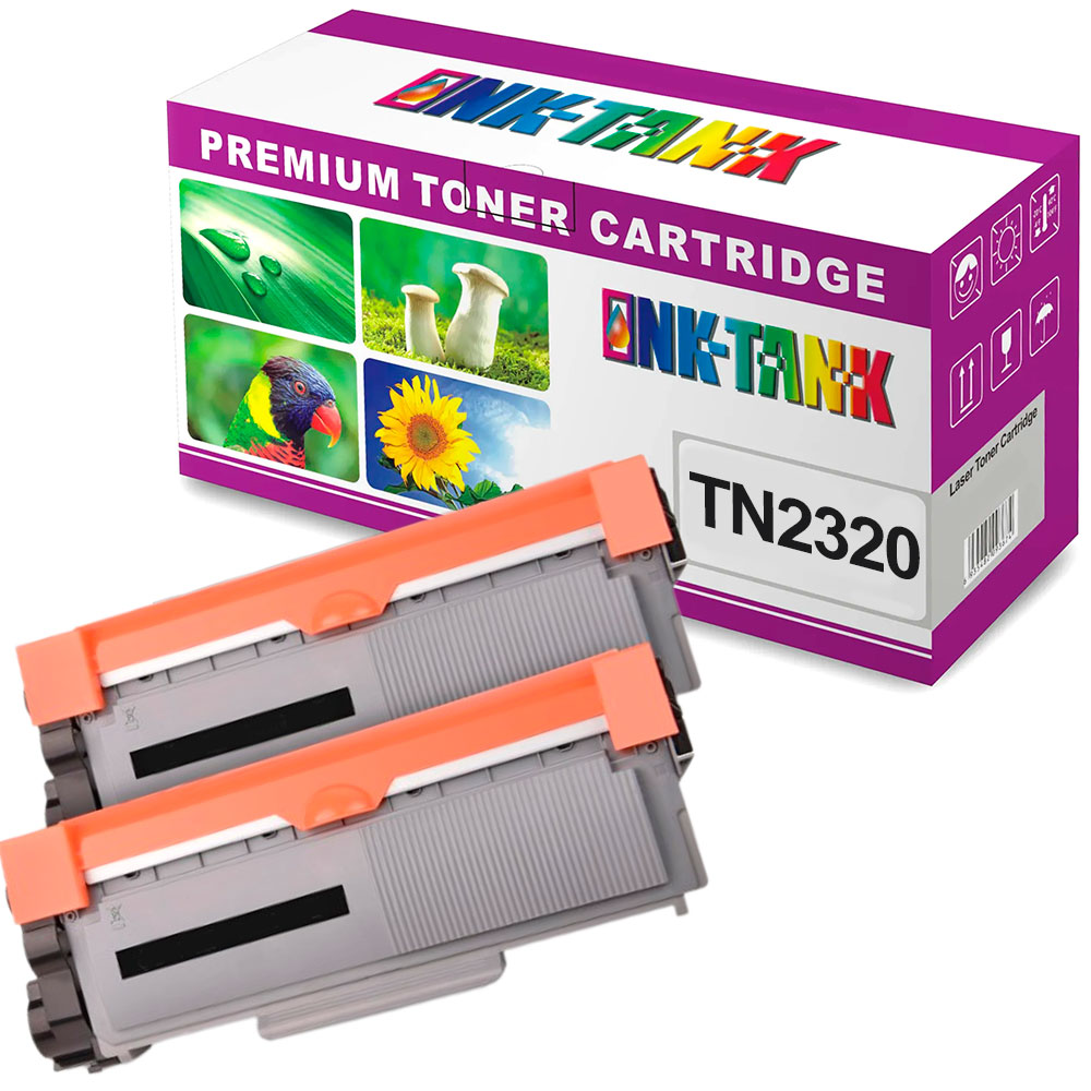 Cartucho de toner e caixa com texto e imagens coloridas