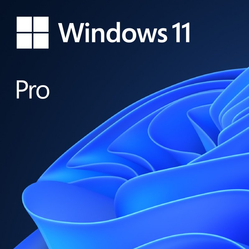 Logotipo do Windows 11 Pro em fundo azul com formas onduladas