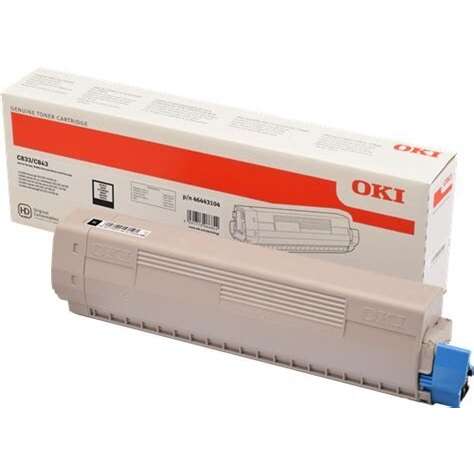Cartucho de toner OKI C830/C843 cinzento com caixa branca e vermelha