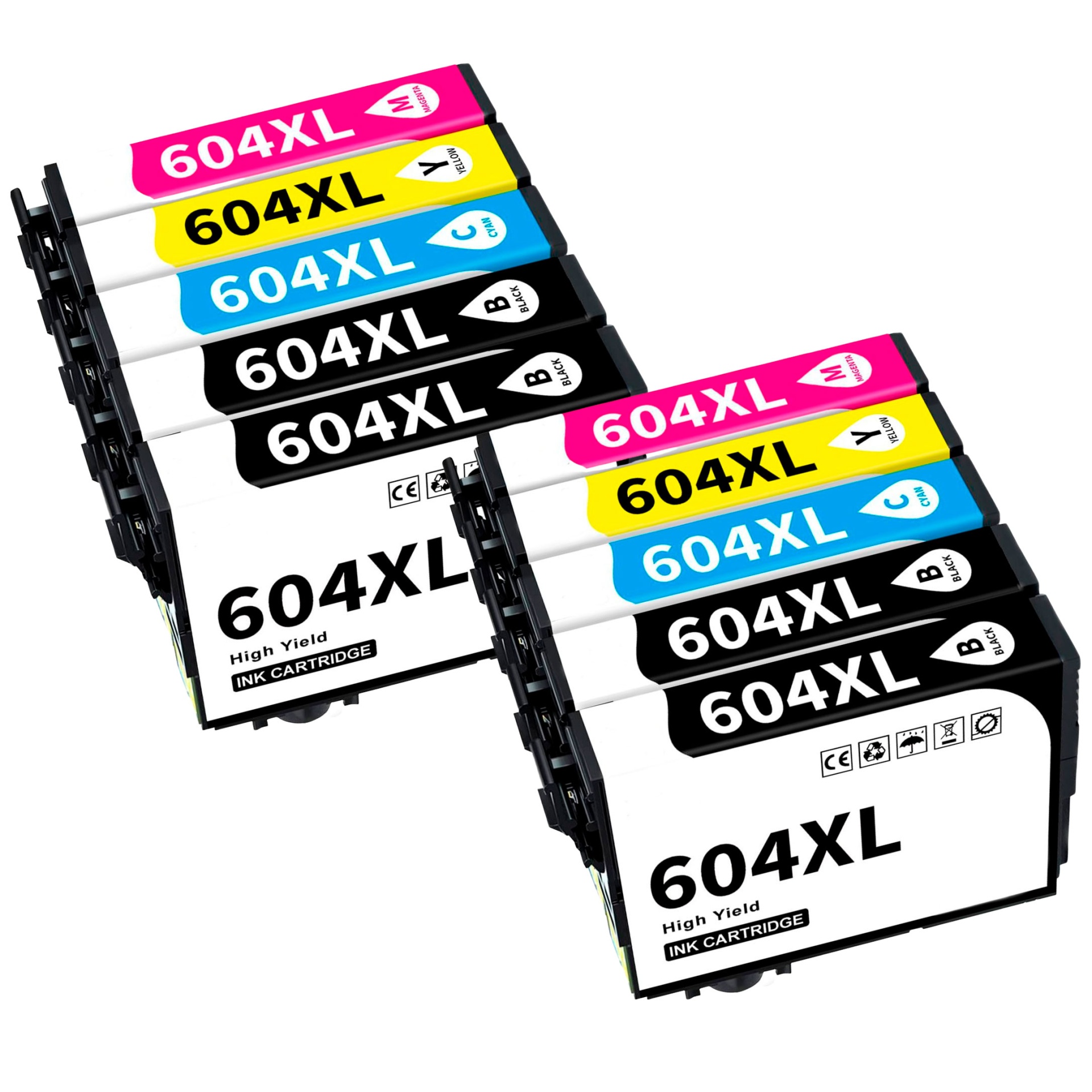 Tinteiros de impressora 604XL em várias cores num fundo branco