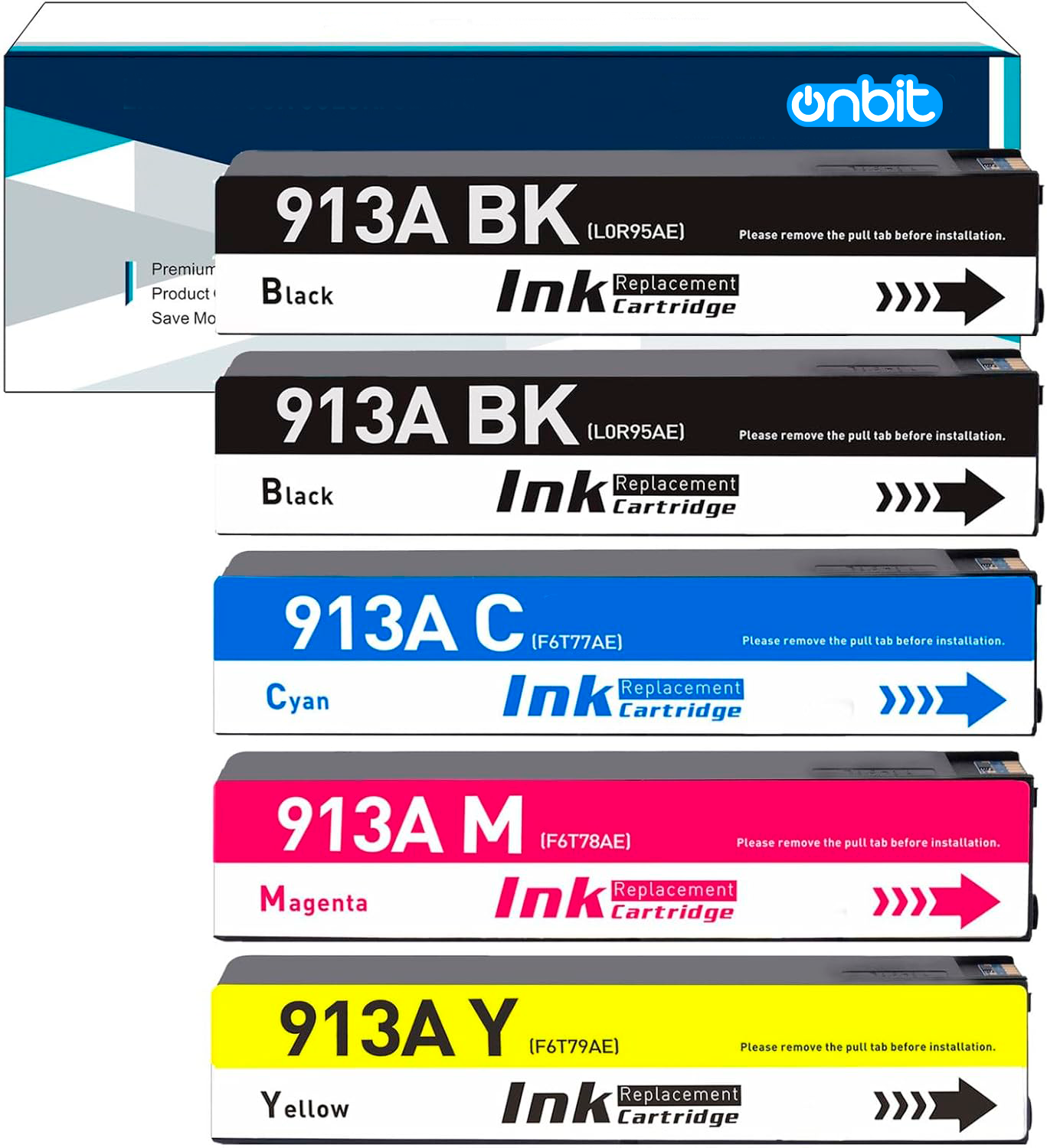 Cartuchos de tinta para impressora de várias cores com etiquetas coloridas