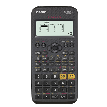 Calculadora científica Casio preta com visor digital mostrando uma matriz.