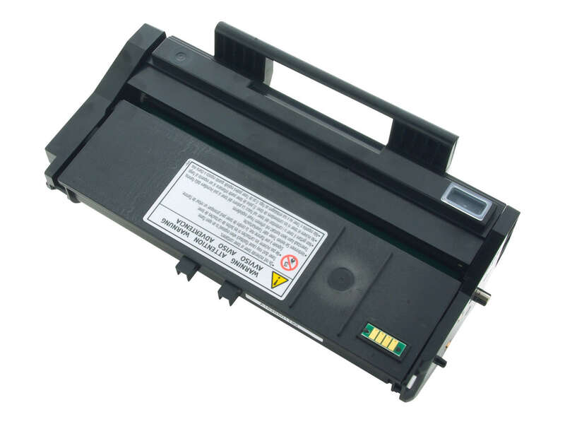 Cartucho de toner preto para impressora com etiqueta branca e contactos elétricos dourados