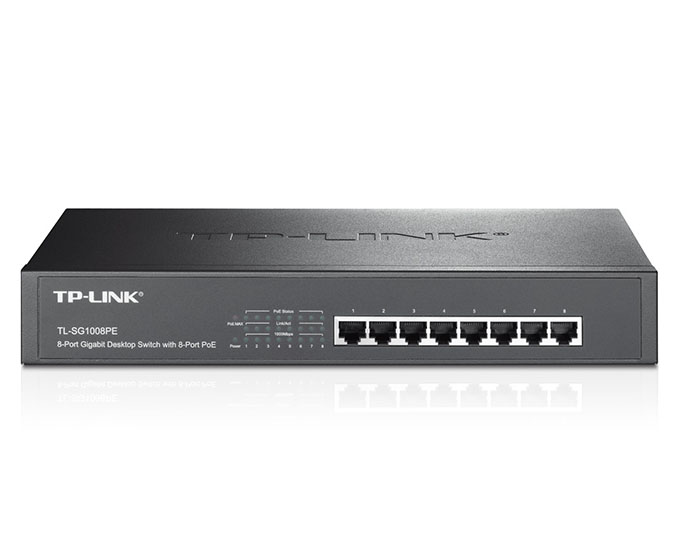 Comutador de rede TP-LINK TL-SG1008PE com 8 portas Ethernet cinzento escuro