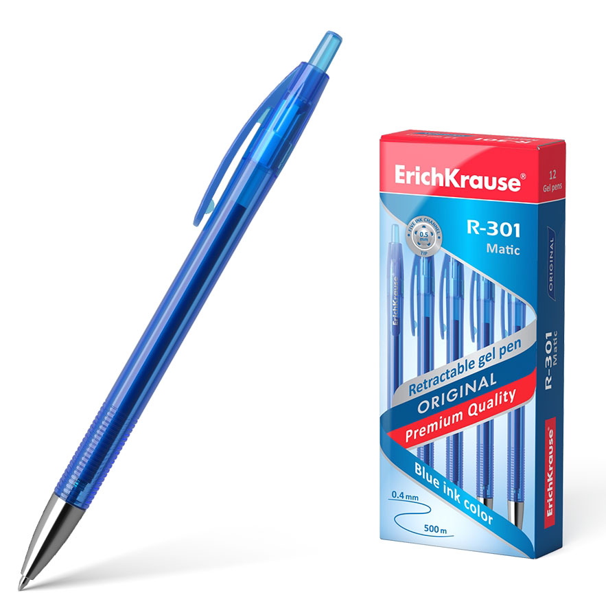 Conjunto de canetas gel ErichKrause R-301 Matic azul retrácteis