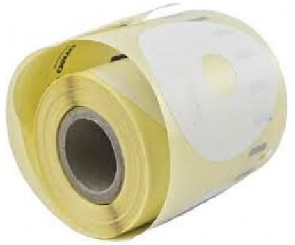 Rolo de etiquetas amarelas autocolantes em embalagem plástica