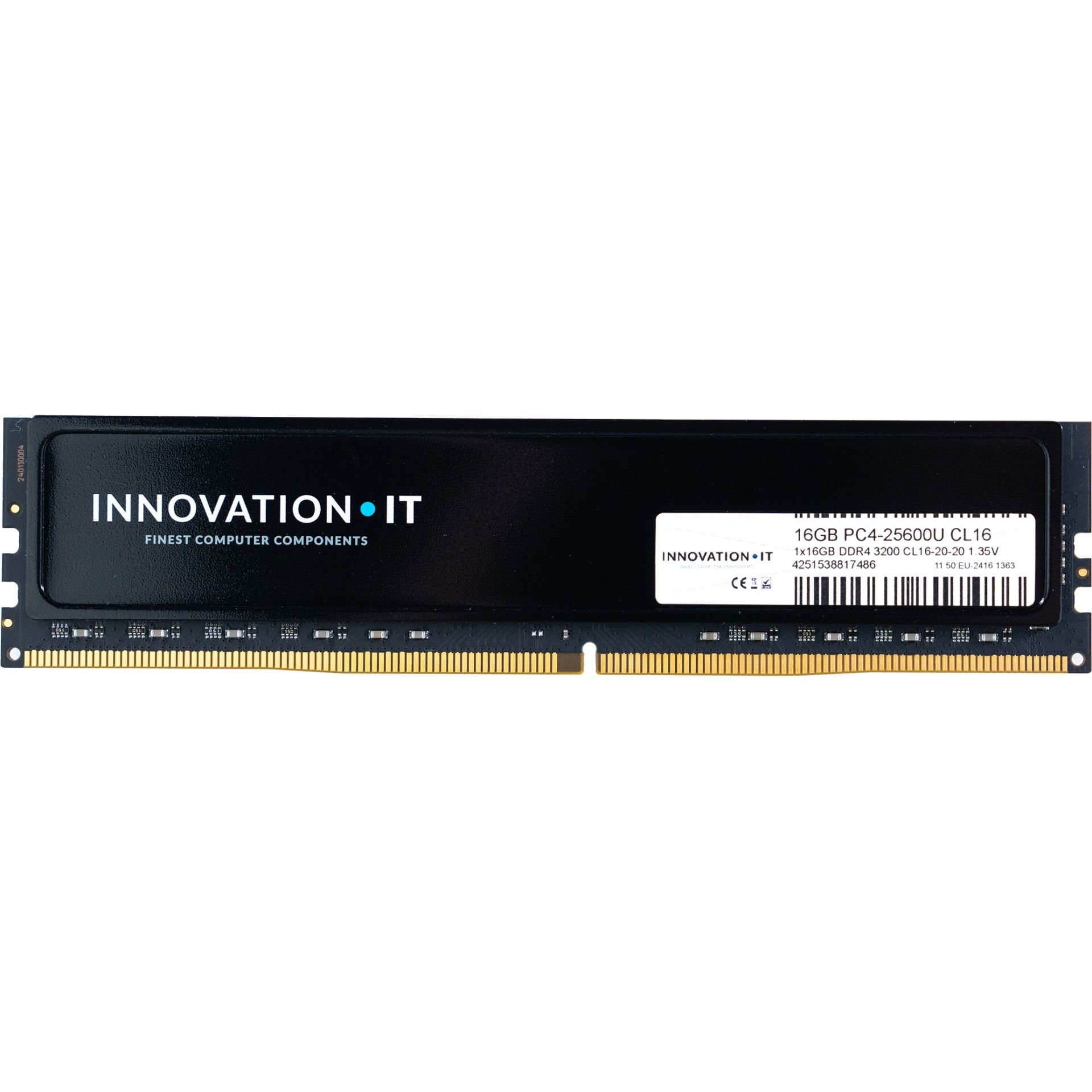 Módulo RAM DDR4 INNOVATION IT preto com etiqueta de especificações