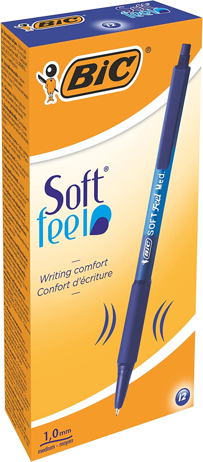 Embalagem de canetas BIC Soft Feel azul com conforto de escrita