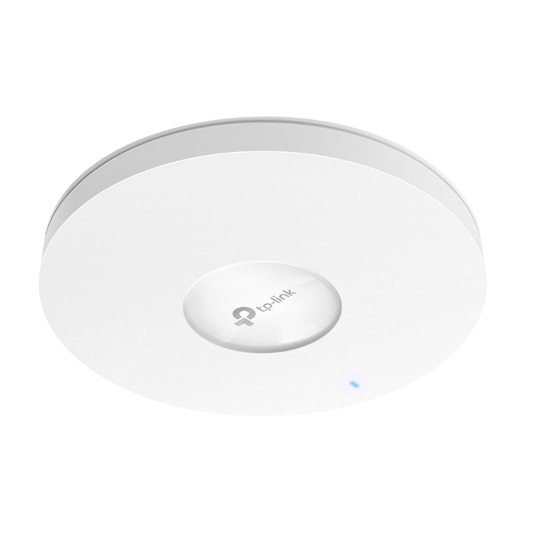 Dispositivo de rede TP-Link redondo branco com luz azul