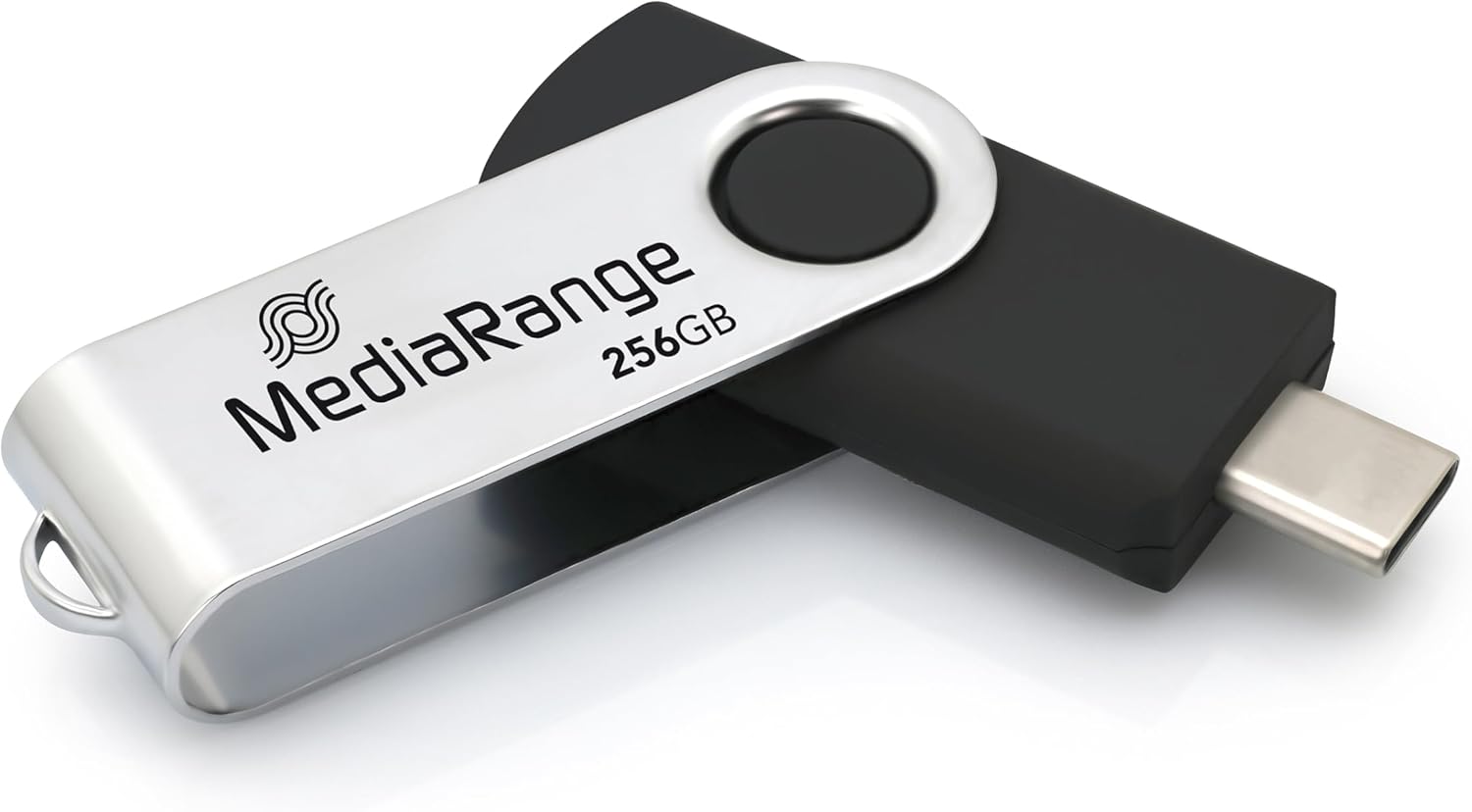 Pen drive USB com capa metálica prateada e corpo preto