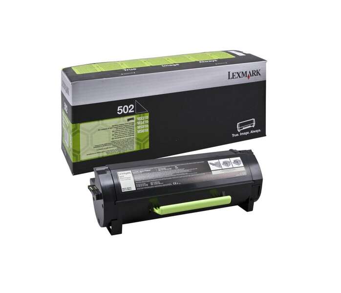 Cartucho de impressão Lexmark modelo 502 com caixa preta e verde