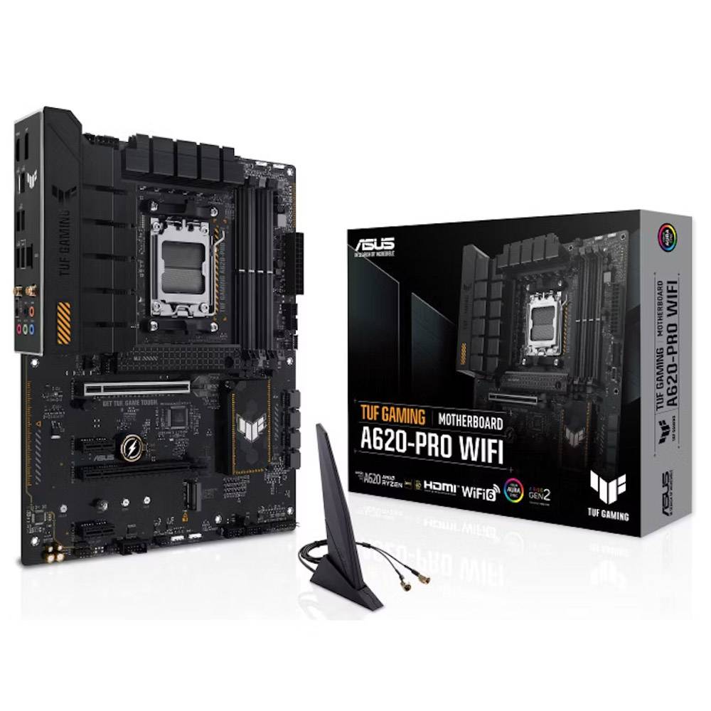 Placa-mãe ASUS TUF GAMING A620-PRO WIFI com antena WiFi e caixa