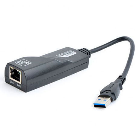 Adaptador USB para RJ45 preto com conector USB 3.0