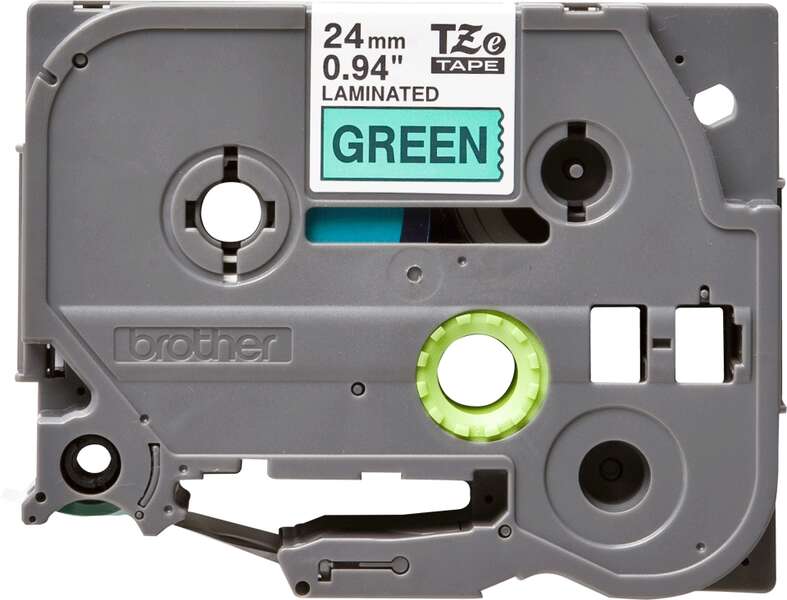 Cartucho de fita laminada para rotuladora Brother cinza e verde